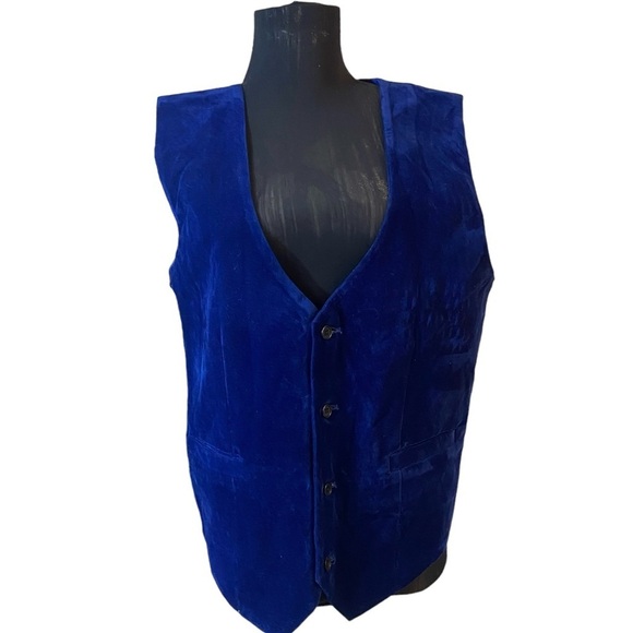 Men’s Blue Suede Button-down Vest - Picture 4 of 14